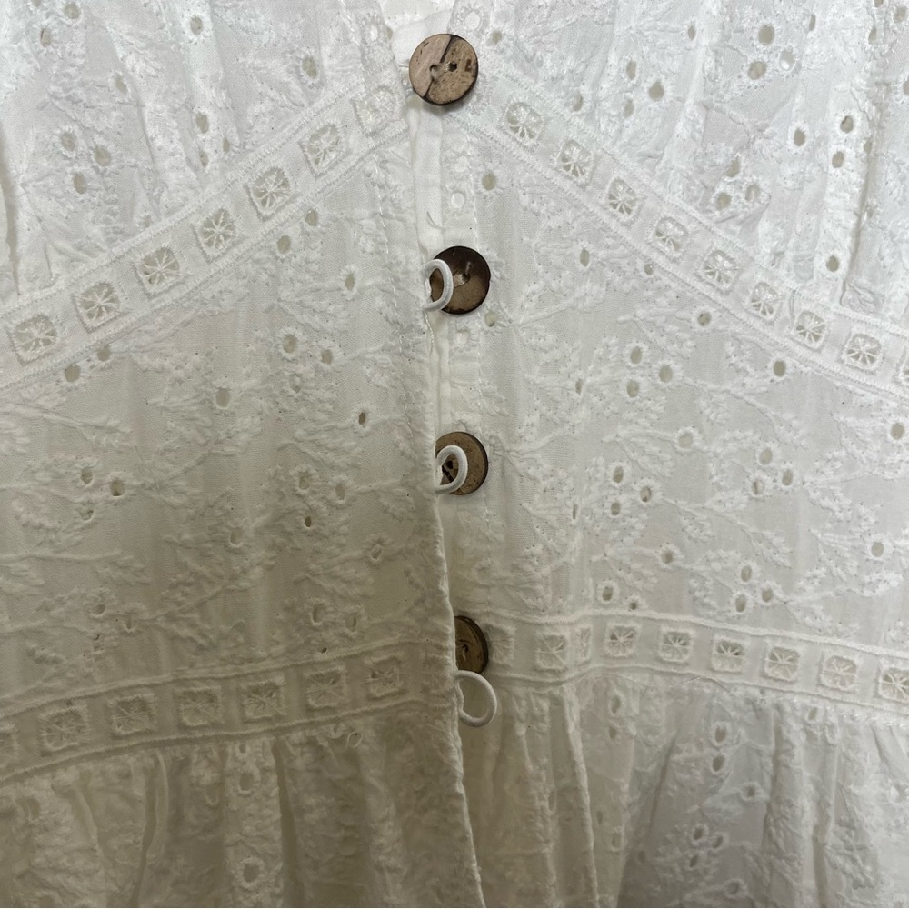 Zara Women Cottagecore Dress Medium White Eyelet Tiered Prairie Babydoll‎ Summer - Picture 6 of 11